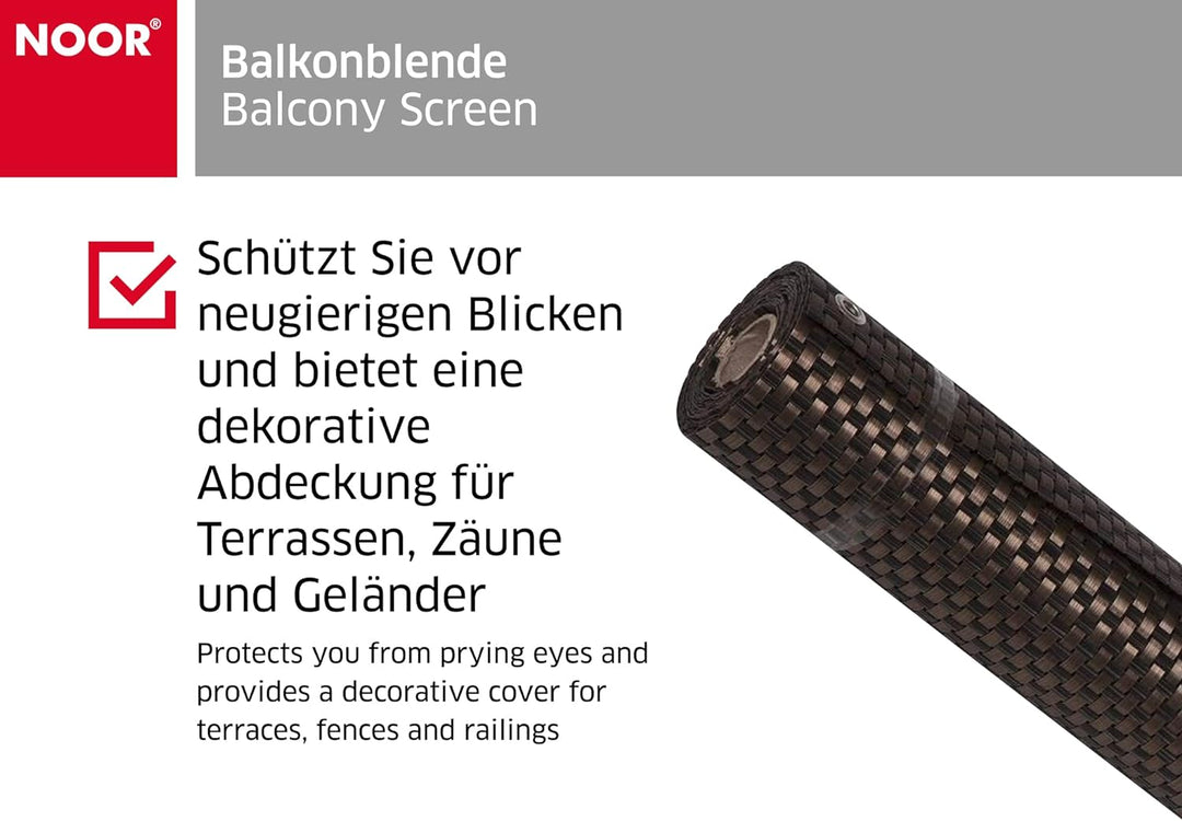NOOR Balkonblende Exklusiv aus Rattan 0,90 x 3m I Kupferfarbene Sichtschutzmatte mit Ösen für einen
