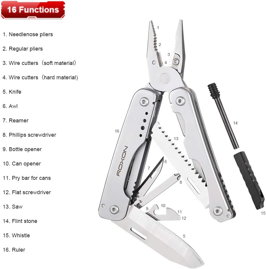 ROXON S803 Flash Multitool Zange Survival Tool Multi Tool mit Feuerstange, Outdoor Essential