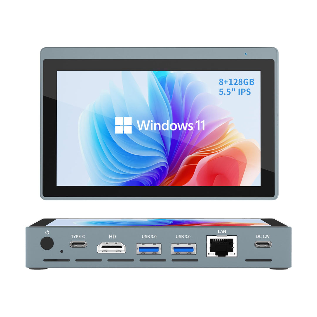 Mini PC mit 5,5 Zoll Touchscreen Display, Intel N5100 Quad-Core, 8GB RAM 128GB SSD, Win 11, Dual 4K
