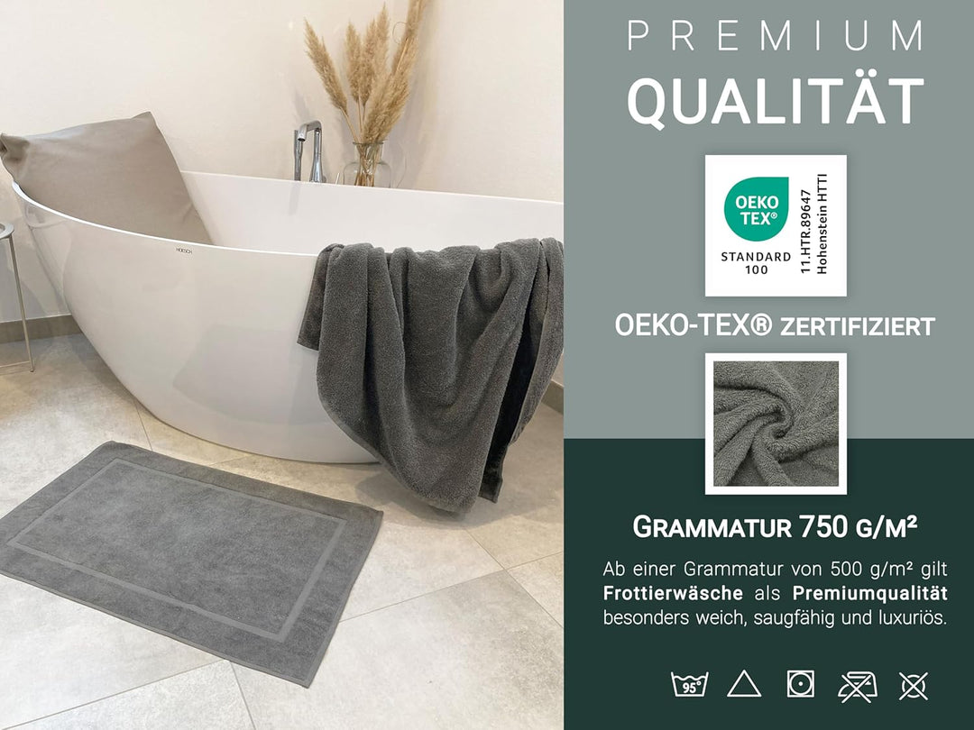 ZOLLNER 2er Set Badematten in 50x80 cm - besonders saugstarke und weiche Badvorleger in Taupe - mit