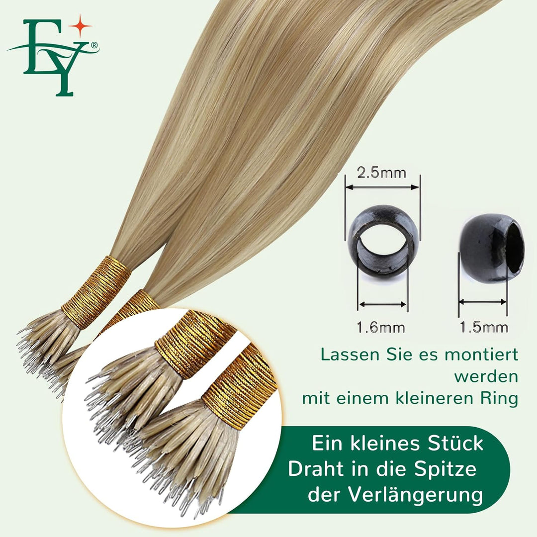 Easyouth Extensions Nanoring Echthaar Blond Nanoring Extensions Echthaar Aschblond Highlight Mittelb