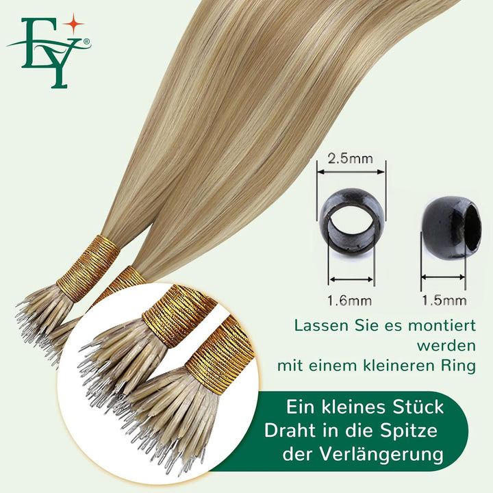 Easyouth Extensions Nanoring Echthaar Blond Nanoring Extensions Echthaar Aschblond Highlight Mittelb