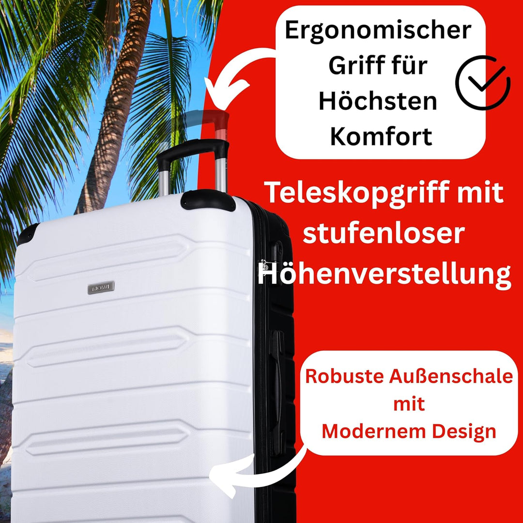 NOWI Hartschalenkoffer XL Gross – 96L Volumen – 8 Rollen 360° drehbar – Leichter ABS Koffer mit Zahl