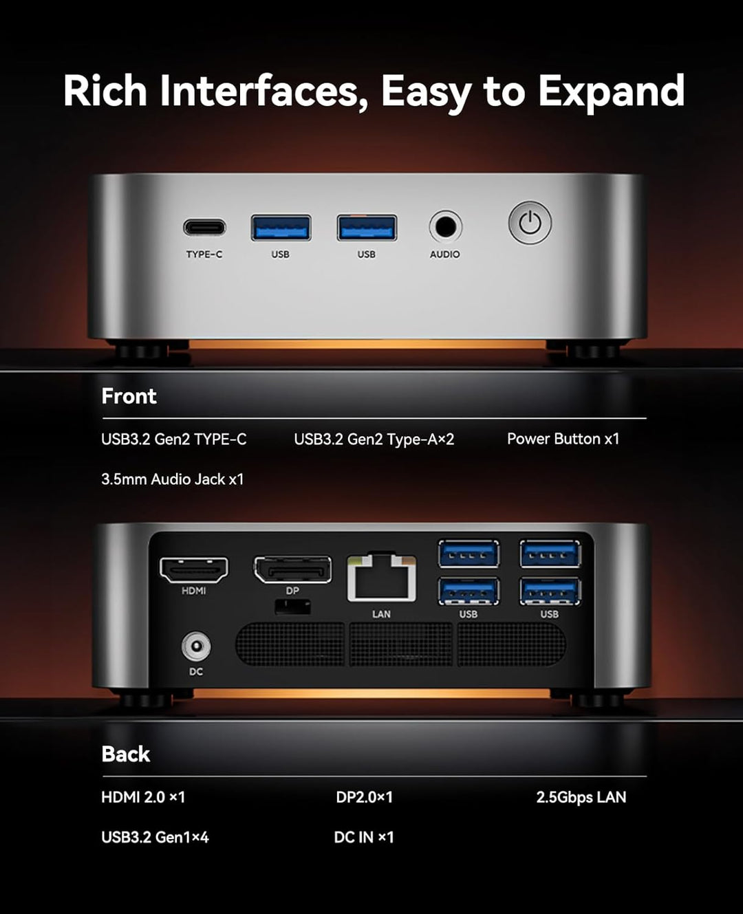 ACEMAGIC M1 Mini PC, AMD Ryzen 7 6800H (8C/16T, bis zu 4.7GHz), 32GB LPDDR5 6400MT/s 1TB NVME SSD Mi