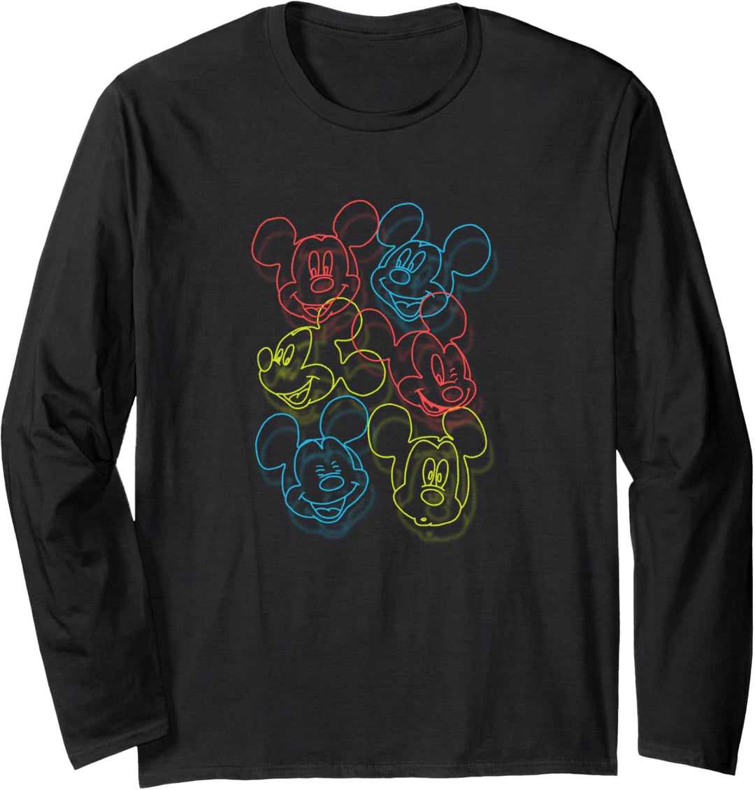 Disney Mickey Mouse Colorful Line Art Collage Langarmshirt