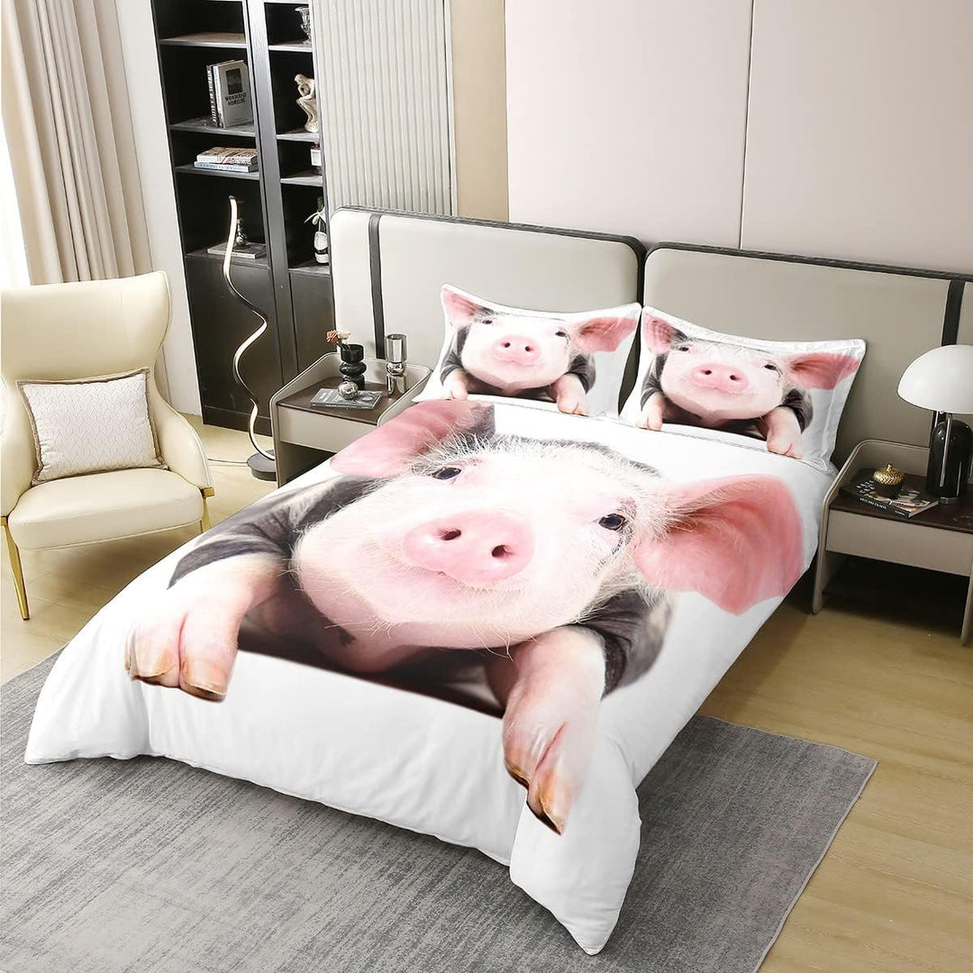 100% Gewaschene Baumwolle Schwein Bettbezug,Schöne Tier Gedruckte Bettwäsche Set 135x200 für Kinder,