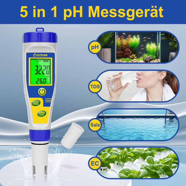 UIUZMAR Salzgehalt Messgerät für Poolwasser, Digitales pH und Salzmessgerät für Pool, Grösserer Bild
