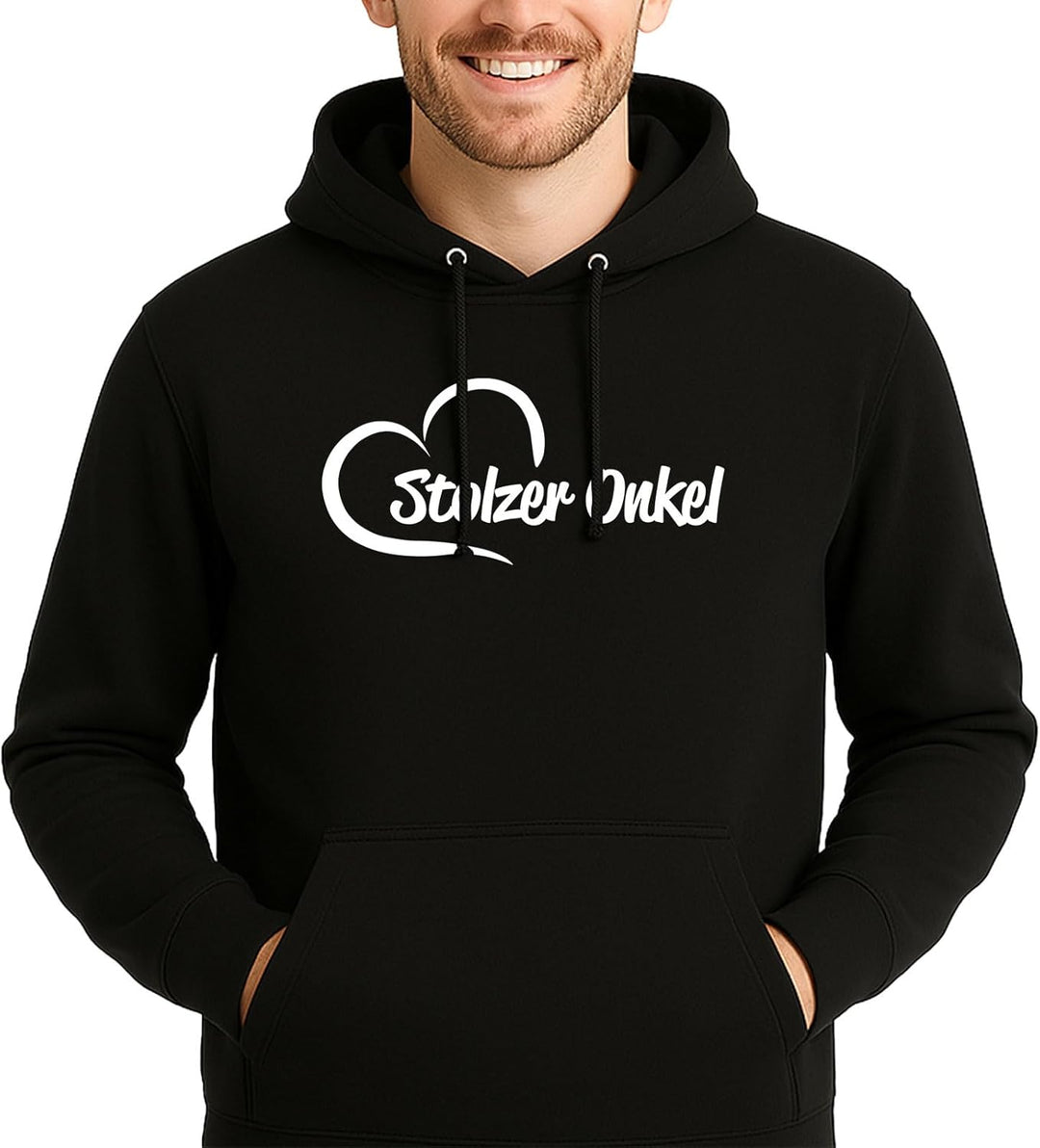 Unisex Hoodie Stolzer Onkel Herz Geschenk Grösse S-3XL Vegan Stolzer Onkel Geschenkidee, Deep Black