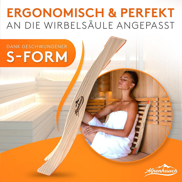 ALPENHAUCH Sauna Rückenlehne [aus 100% Naturholz] - Ergonomische Rückenlehne mit geschwungener S-For