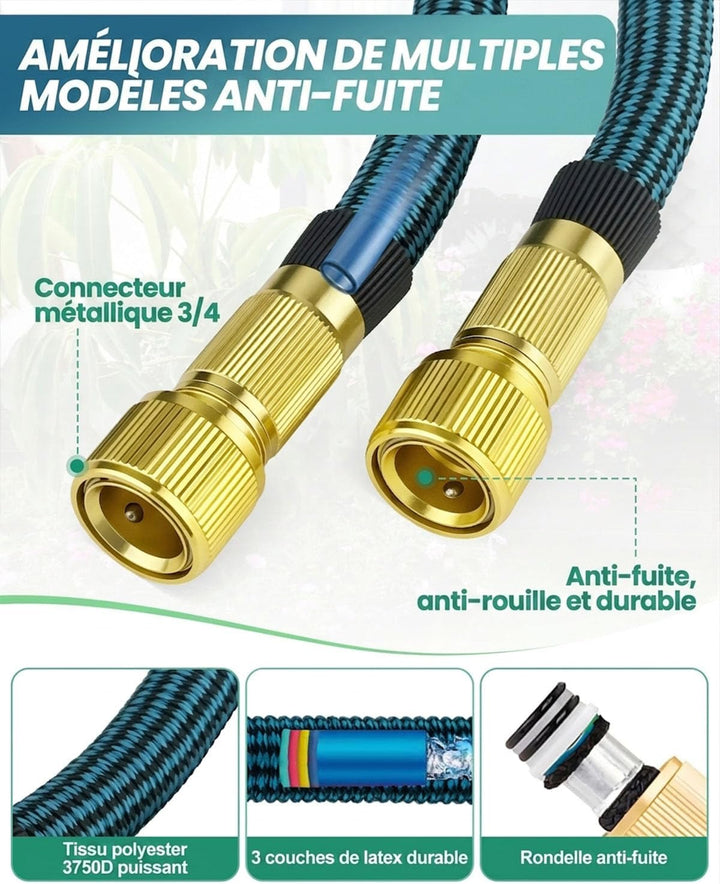 Flexibler Gartenschlauch 30M/100FT, Wasserschlauch 3/4 zoll und 1/2 zoll mit 10-Funktions-Düse, dehn