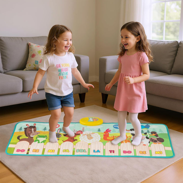 COSTWAY Musikmatte Kinder, Klaviermatte mit 10 Tierstimmen & 10 Klavierton, Keyboard Tanzmatte mit 1