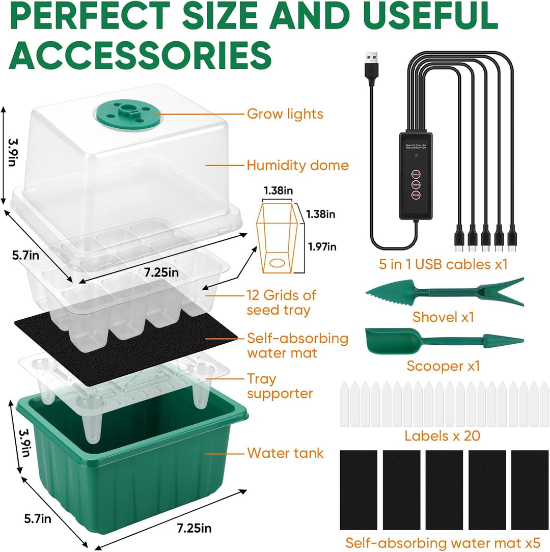 BlumWay Selbst-Bewässerung Seed Starter Tray Kit, Zimmergewächshaus Anzuchtkasten mit Pflanzenlampe,