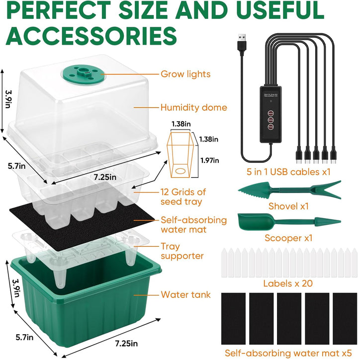 BlumWay Selbst-Bewässerung Seed Starter Tray Kit, Zimmergewächshaus Anzuchtkasten mit Pflanzenlampe,
