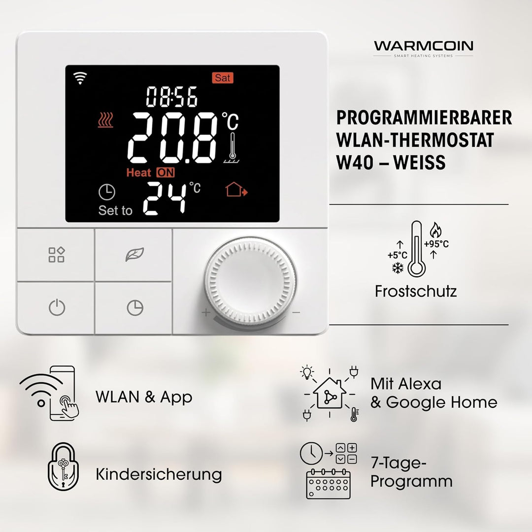 Elektrische Fussbodenheizung Paket 160 W/m² – Fliesen, Laminat &amp; Vinyl – 3,0 m² – W40 WLAN-Thermosta