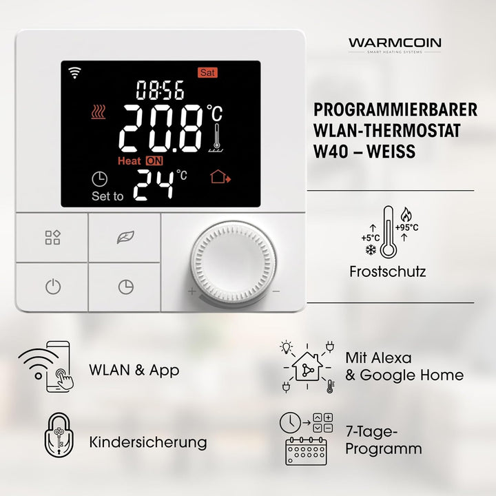 Elektrische Fussbodenheizung Paket 160 W/m² – Fliesen, Laminat &amp; Vinyl – 3,0 m² – W40 WLAN-Thermosta