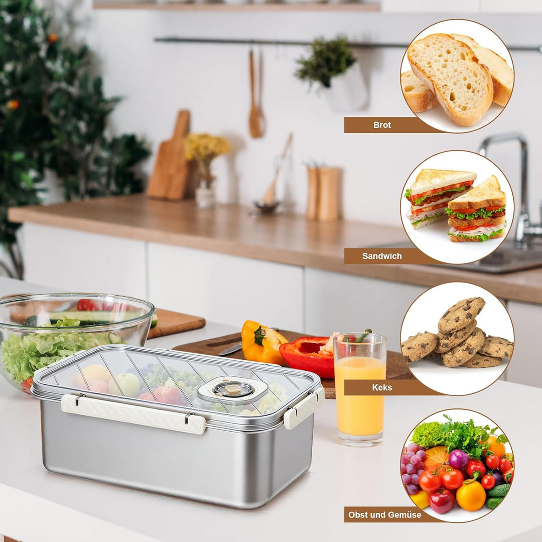Brotkasten, Brotaufbewahrung Brotbox Küche für Frische, Brotkasten aus Edelstahl mit Zeitaufzeichnun