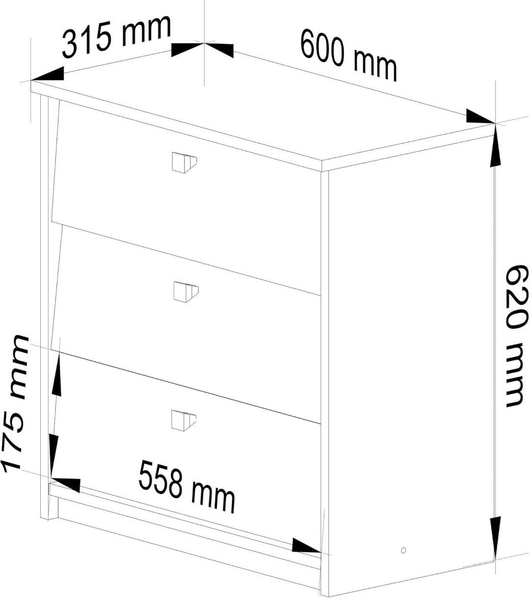AKORD Schuhschrank mit 4 Schuhregalen und 3 Klapptüren | Schuhkipper | Schuhregal geschlossen | Schu