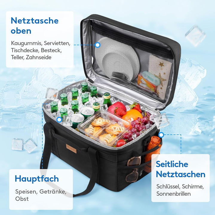 Lifewit Kühltasche 30L, Faltbar Picknicktasche für Essen & Getränke, Kühlbox Tragbare Eistasche für