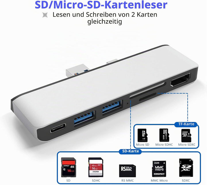 Rytaki Microsoft Surface Pro 7 USB C Hub Docking Station, 6-in-2 Aluminium Surface Pro 7 USB Hub mit
