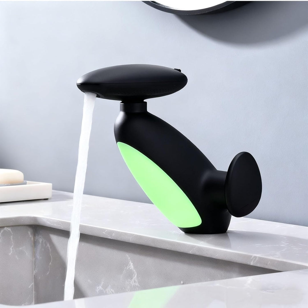 Wasserhahn Bad 4 Modus, LED Waschtischarmatur mit ausziehbarer brause, Wasserfall Mischbatterie Bad,