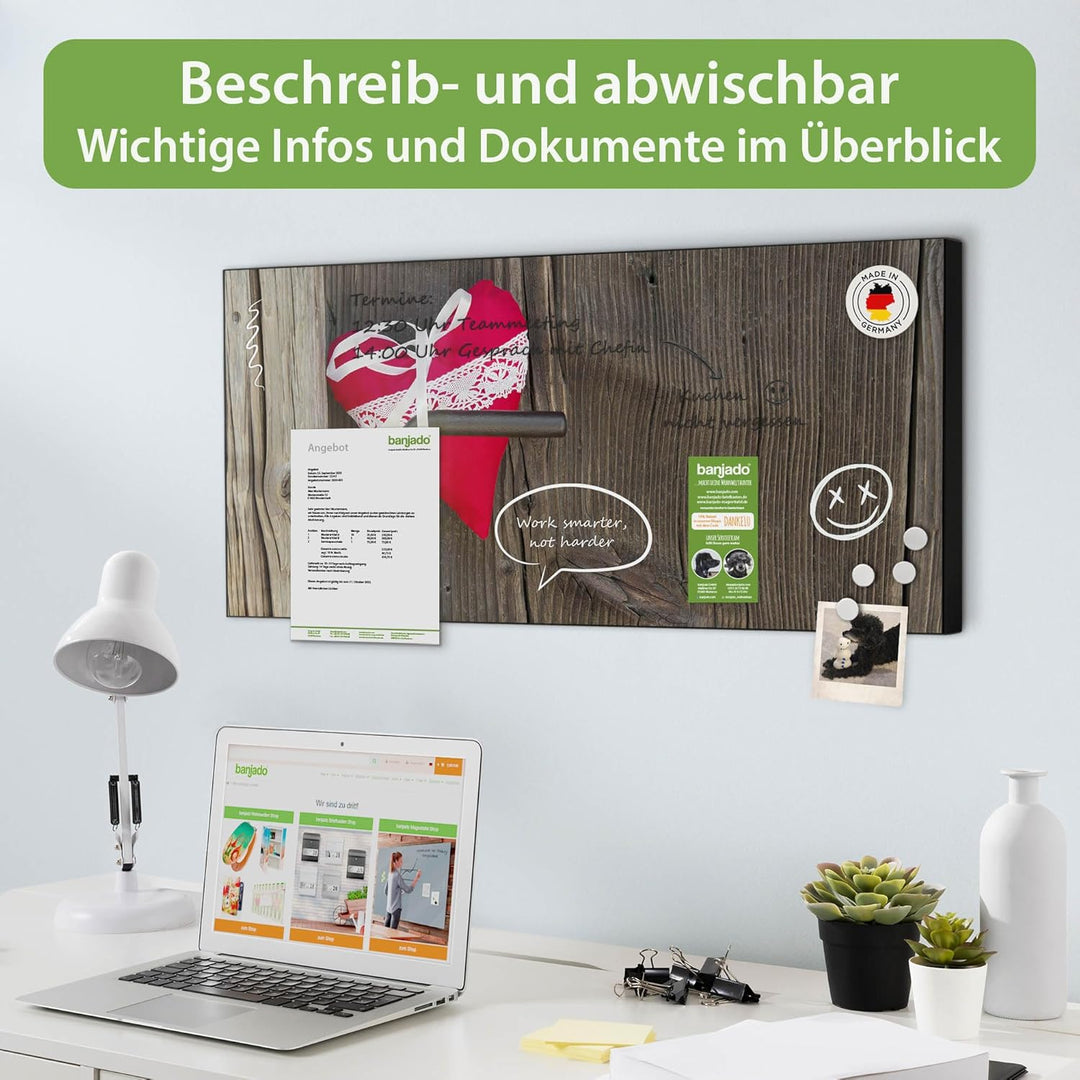 banjado Magnettafel schwarz 78 x 37cm / Magnetwand Metall/Magnetpinnwand als Memoboard/Pinnwand Magn