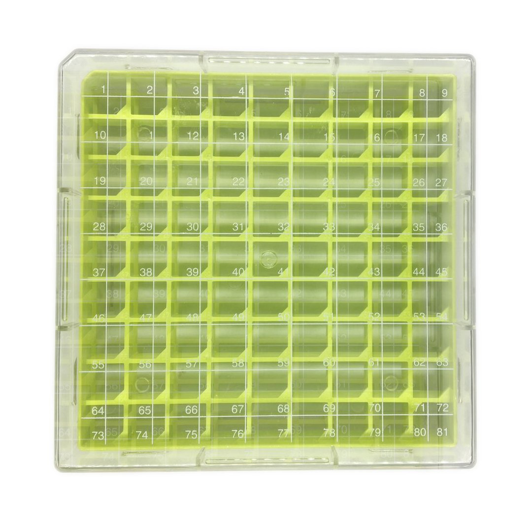 CryoBox Phiole-Regal aus Polycarbonat, 9 x 9 Array, 81 Platz (blau/grün/rot/gelb), 4 Stück Blue/Gree