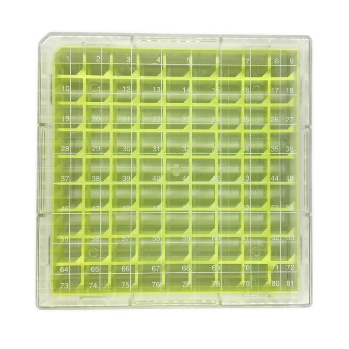CryoBox Phiole-Regal aus Polycarbonat, 9 x 9 Array, 81 Platz (blau/grün/rot/gelb), 4 Stück Blue/Gree