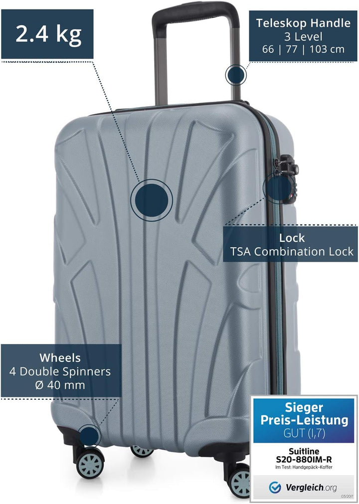 suitline Handgepäck Hartschalen-Koffer Koffer Trolley Rollkoffer Reisekoffer, TSA, 55 cm, ca. 34 Lit