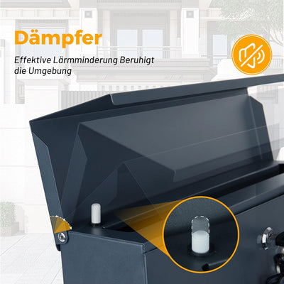 HOMEDEMO Briefkasten, Postkasten anthrazit, Briefkasten mit Zeitungsfach und Dämpfer RAL 7016, Brief