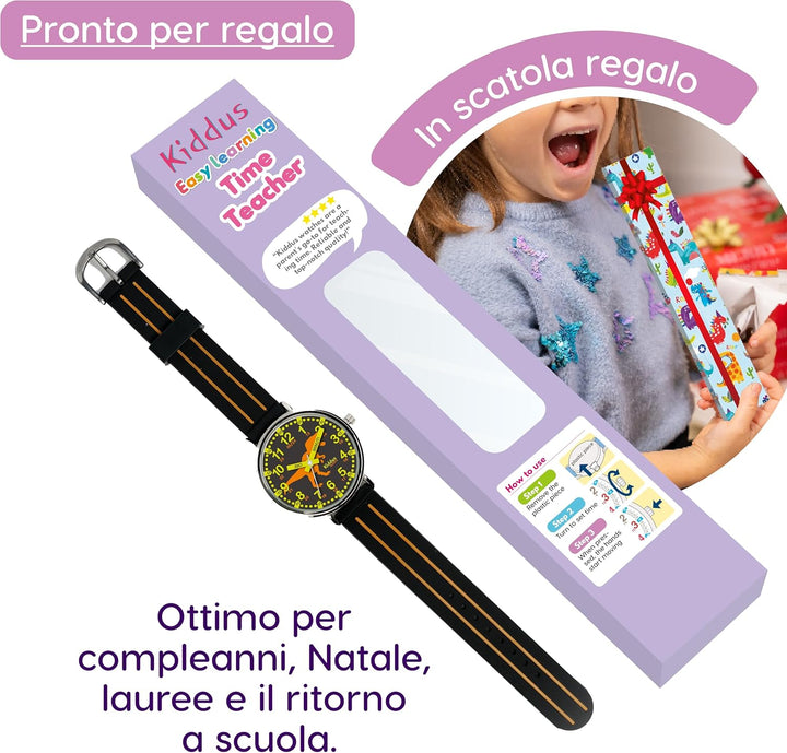 Kiddus Lern Armbanduhr für Kinder, Jungen und Mädchen. Analoge Armbanduhr mit Zeitlernübungen, japan