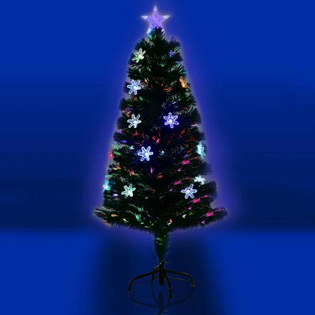 COSTWAY 120 cm LED Künstlicher Weihnachtsbaum mit Glasfaser-Farbwechsler und Sternspitze, Tannenbaum