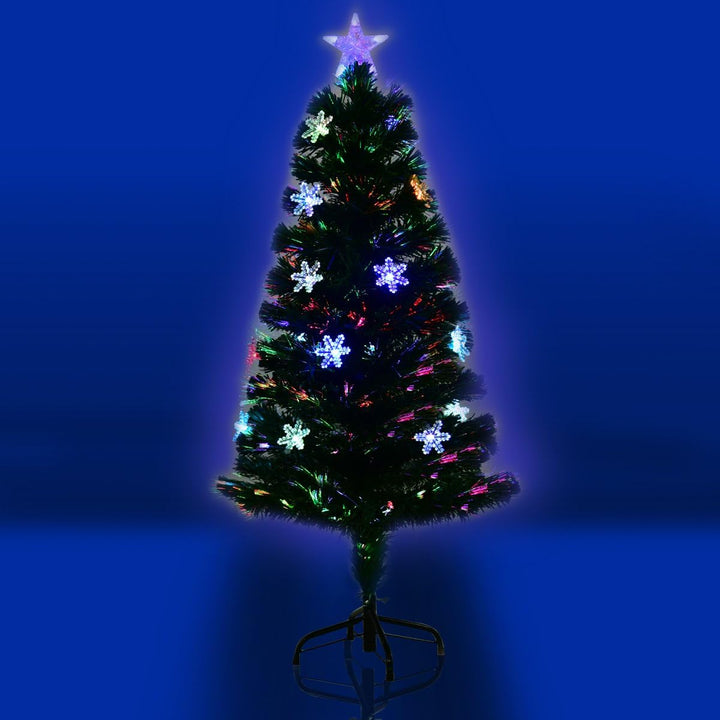 COSTWAY 120 cm LED Künstlicher Weihnachtsbaum mit Glasfaser-Farbwechsler und Sternspitze, Tannenbaum