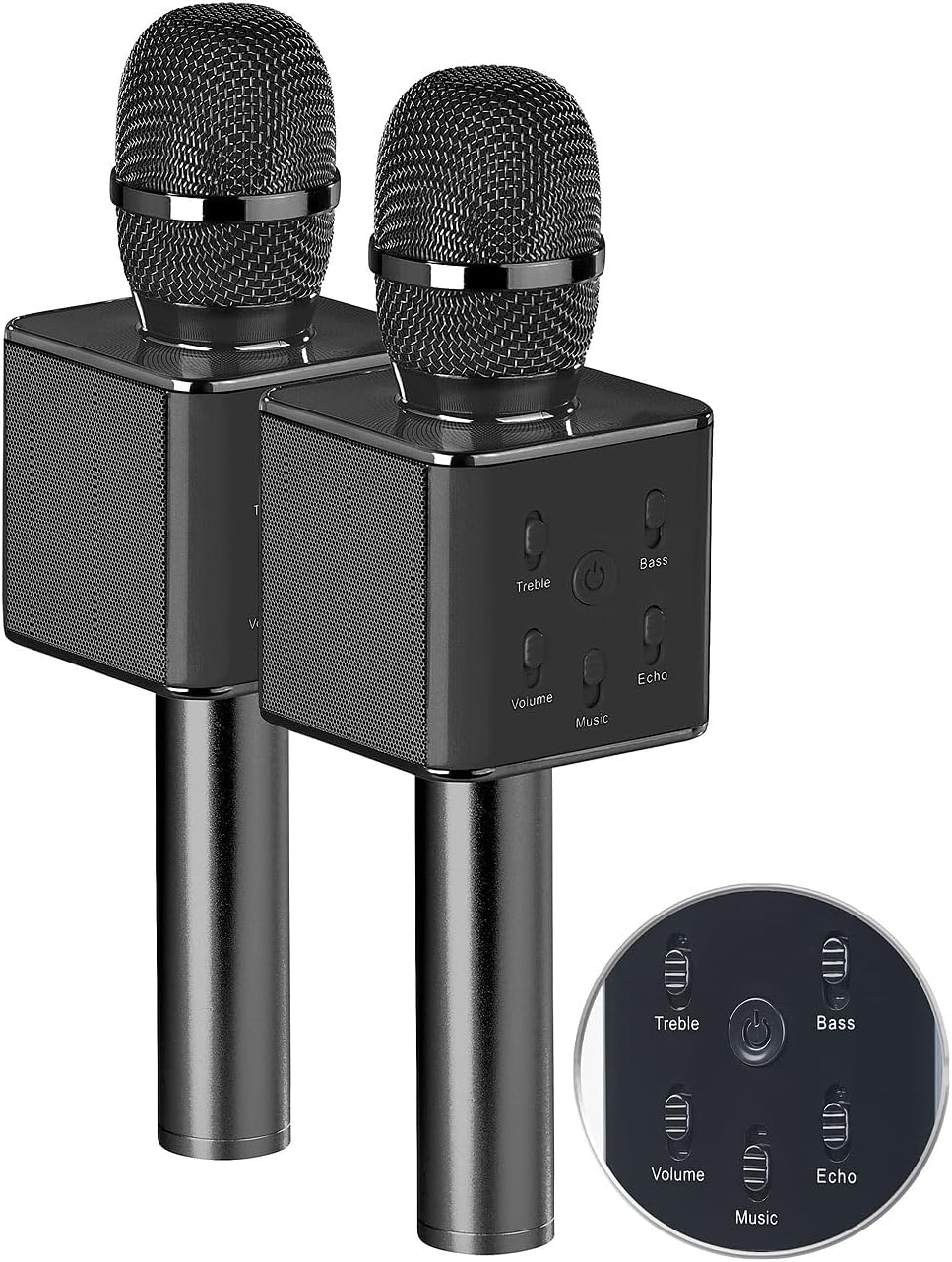 auvisio 2er-Set Karaoke-Mikrofon mit Bluetooth, MP3-Player, Lautsprecher, Akku