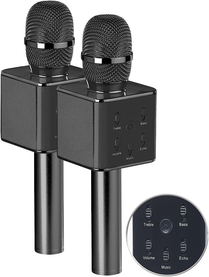 auvisio 2er-Set Karaoke-Mikrofon mit Bluetooth, MP3-Player, Lautsprecher, Akku