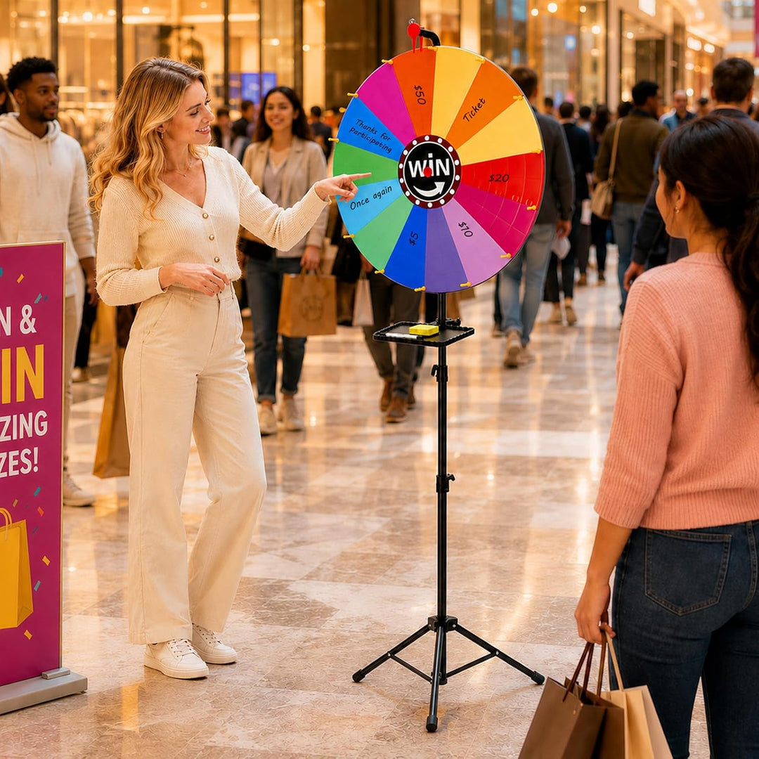 61CM Glücksrad mit 14 Farben, Höhenverstellbar 120-200 cm, Glücksrad zum Drehen mit Stift und Radier