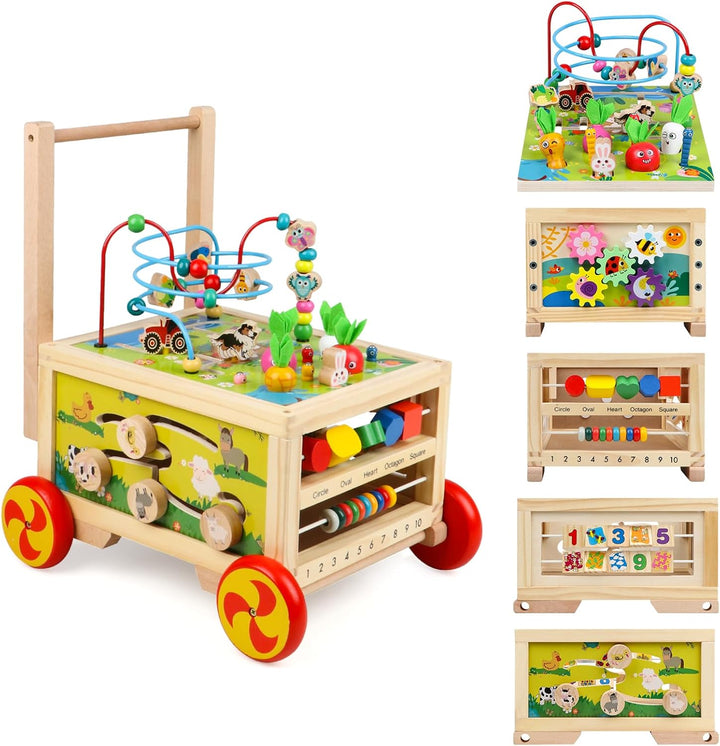 KABENFIS Holz Activity Cube mit Rädern für Jungen und Mädchen