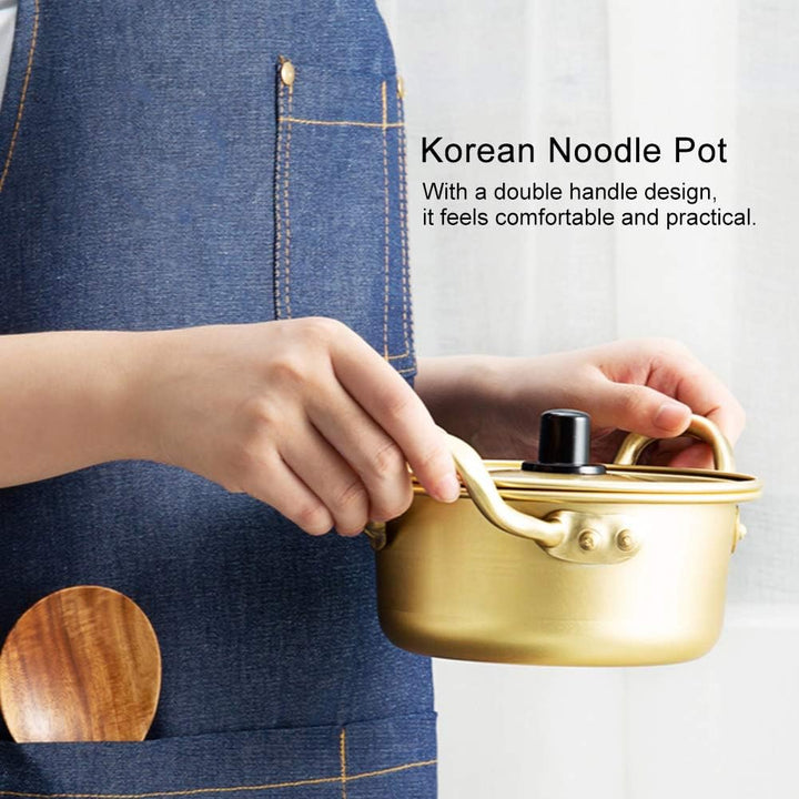 Korean Ramen Noodles Pot, Aluminium Ramen Topf mit Deckel Nudeltopf Doppelgriff Kleiner Sossentopf z