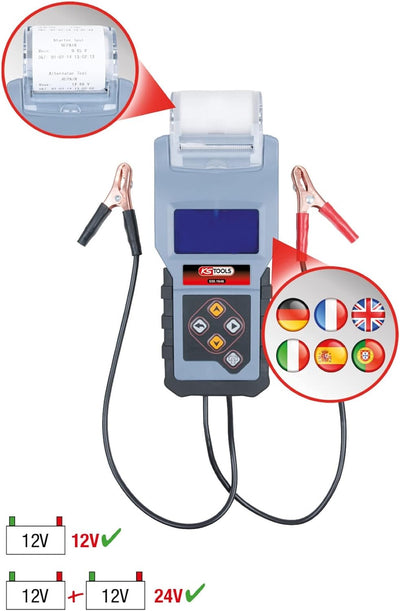 KS Tools 550.1646 12V Digital-Batterie- und Ladesystemtester mit integriertem Drucker