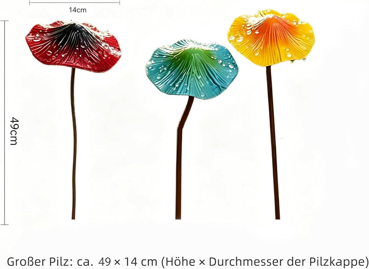 Gartendeko für Draussen Wetterfest 3 Stück Bunte Pilz Deko, Gartenstecker Rost Elfen Figuren Garten