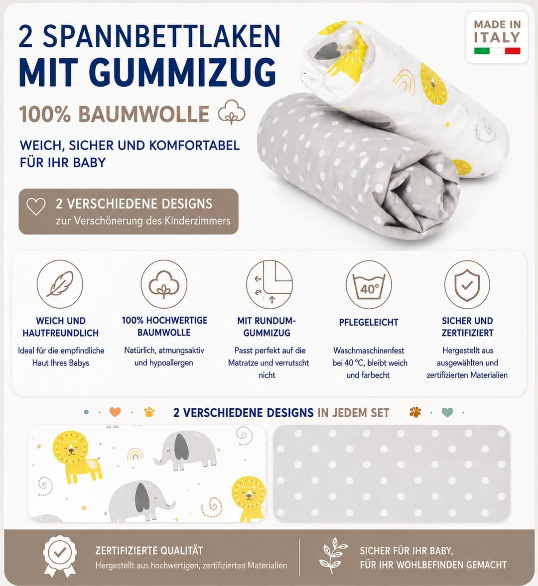 FlyIdeas Next 2 Me Spannbettlaken Beistellbett 83x50 cm, 2 STK. - 2 Spannleintuch Matratzenschoner f