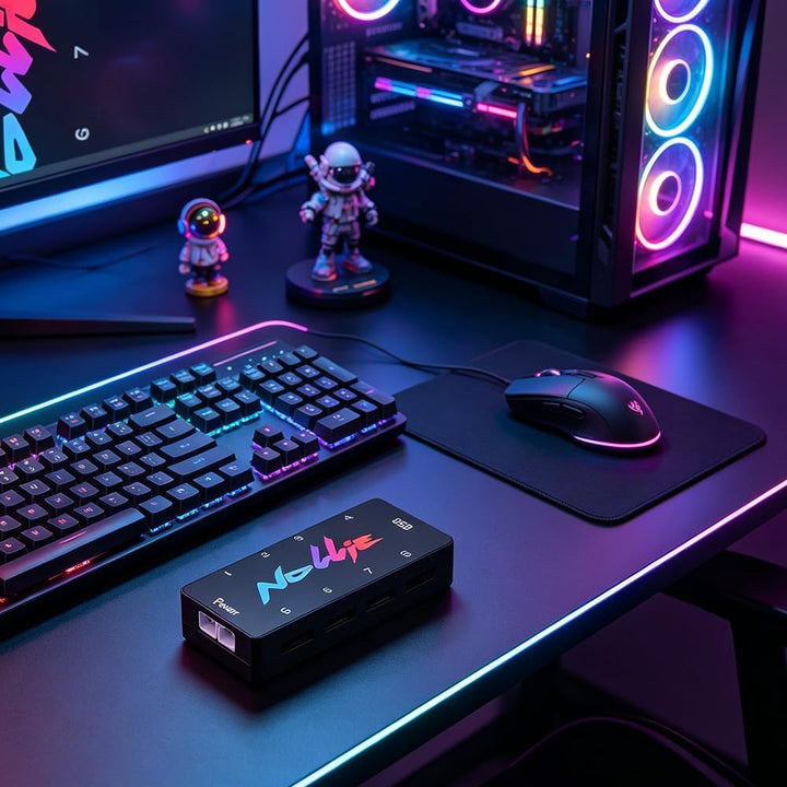 ARGB Controller, HOVCEH 5V 3PIN RGB Controller, PC Fan Hub mit 2 SATA Power 8 Port, RISC-V-Kernproze