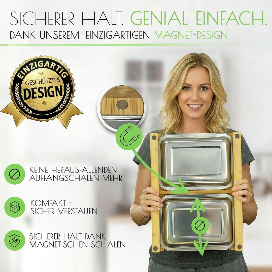 naturlik Schneidebrett XL mit magnetischen Auffangschalen - Hochwertiges FSC® Bambus Schneidebrett m