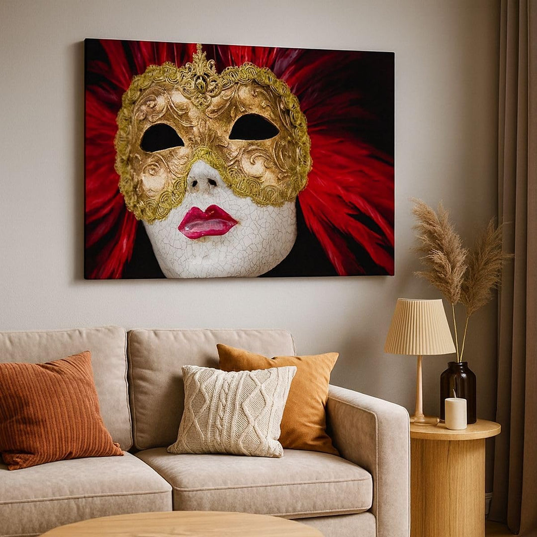 Bilder auf Leinwand 100x70cm Leinwandbild Venezianische Maske Kostüm Spass Feder Gross Wanddeko Bild