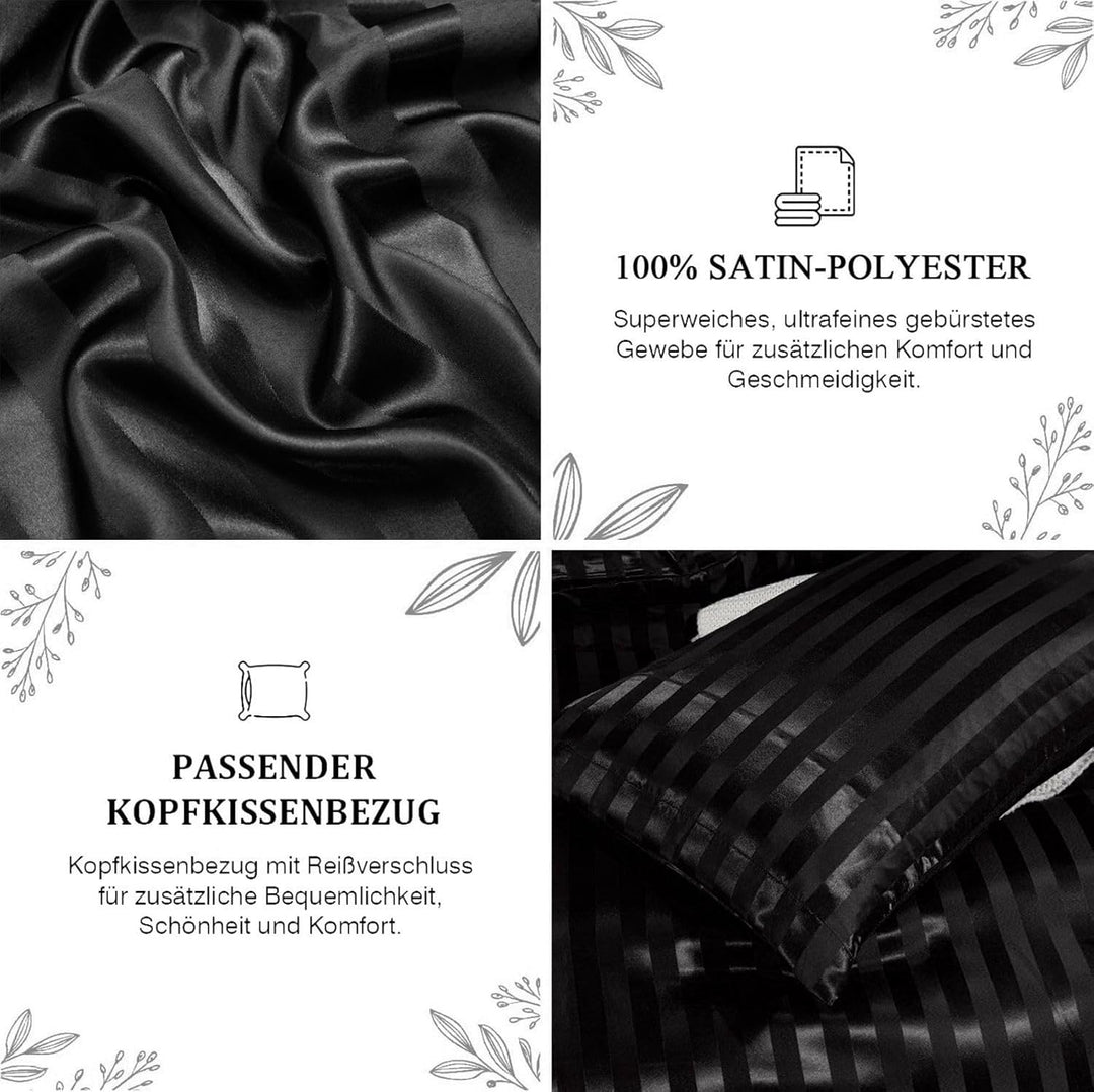 Tospass Sommer Sommer Satin Bettwäsche 200x200 cm Schwarz Deckenbezug Seide Glatt Luxus Glanzsatin B