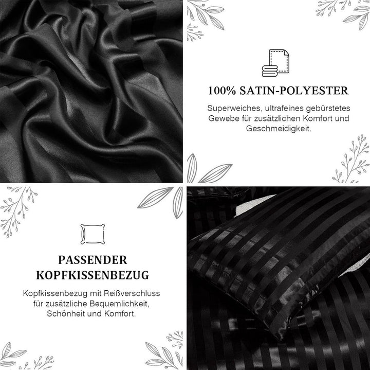 Tospass Sommer Sommer Satin Bettwäsche 200x200 cm Schwarz Deckenbezug Seide Glatt Luxus Glanzsatin B