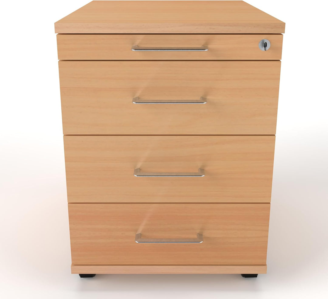 Rollcontainer CADI 43×58×59 cm – abschliessbarer Bürocontainer in Buche mit Orga- & 3 Universal-Schu