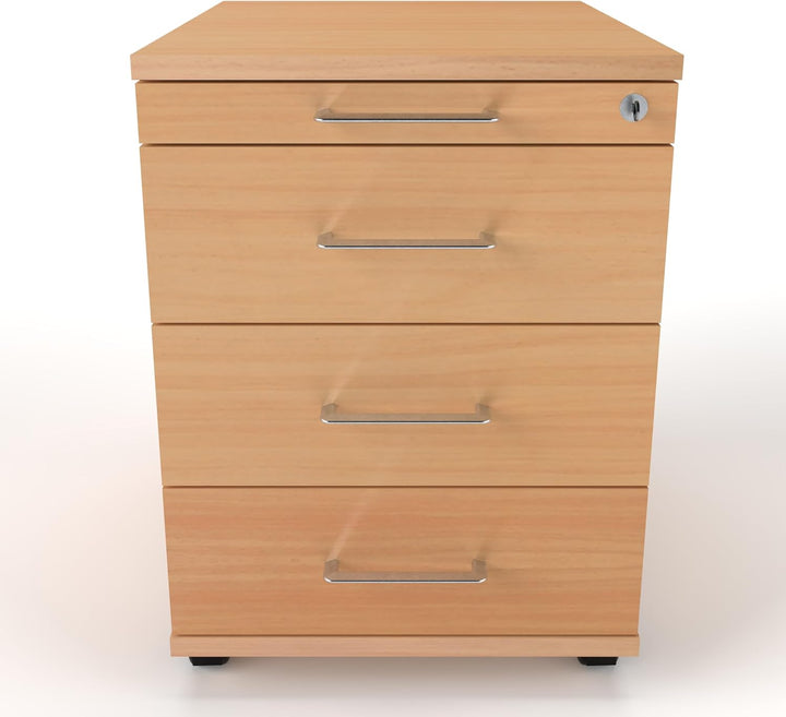 Rollcontainer CADI 43×58×59 cm – abschliessbarer Bürocontainer in Buche mit Orga- & 3 Universal-Schu
