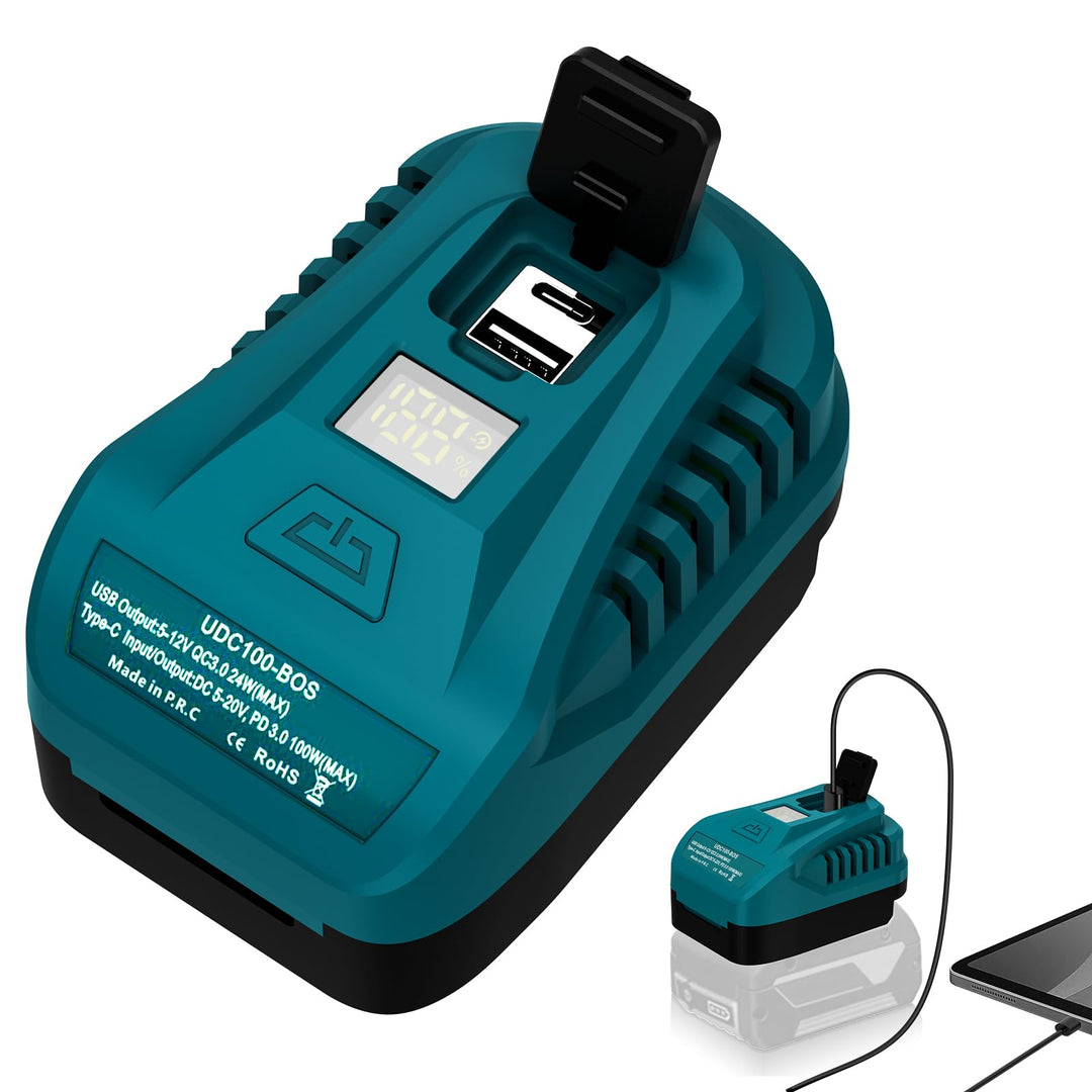 Tragbares USB-Ladegerät für Bosch Professional 18V GBA Batterie mit USB C PD2.0 100W (Max) Ausgang,