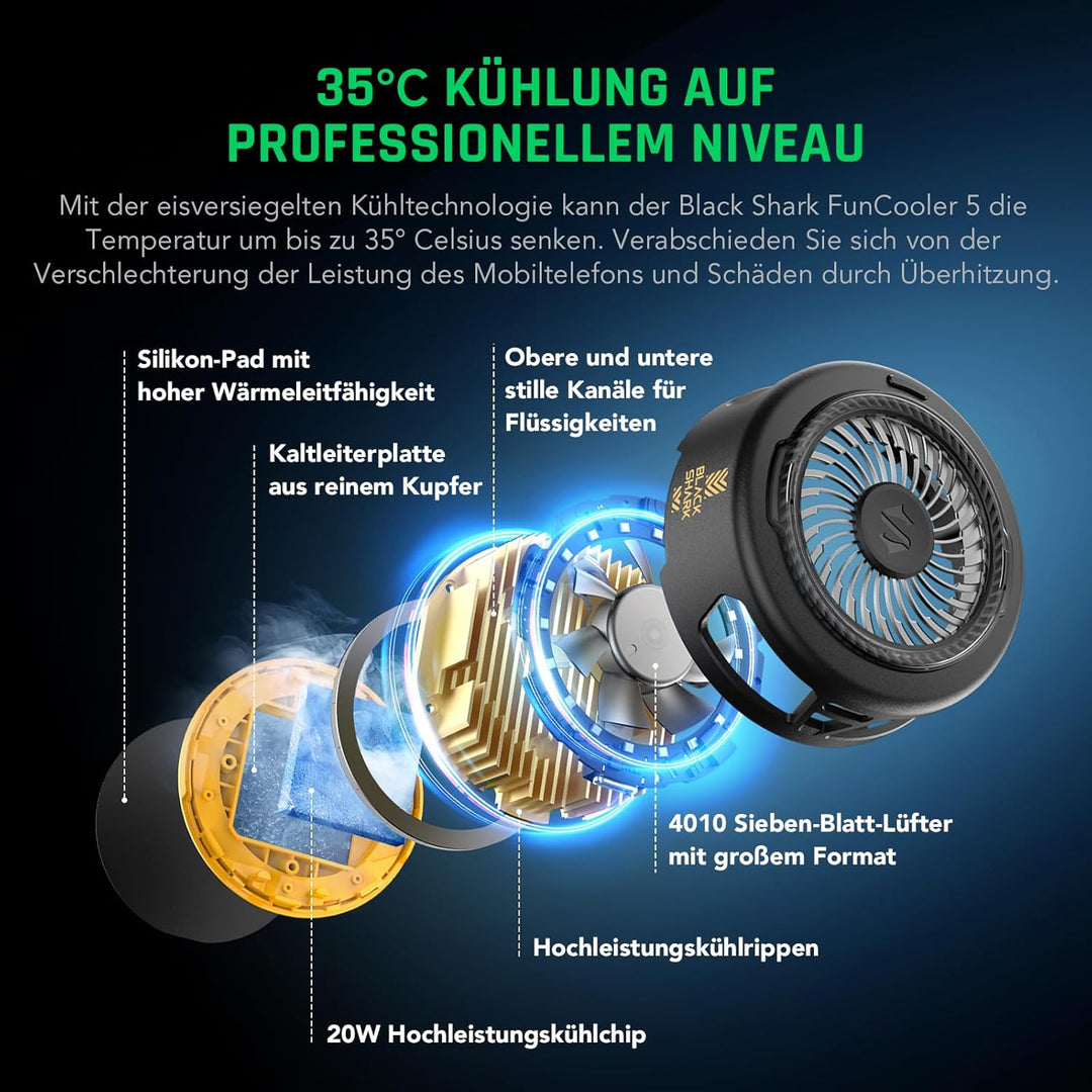 Black Shark FunCooler 5 Magnetic Phone Cooler für Gaming, Tragbarer Handy Kühler mit RGB-Beleuchtung