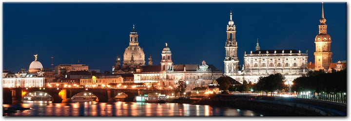 Bilderdepot24 Bild auf Leinwand | Dresden Skyline bei Nacht - Deutschland I in 120x40 cm als Panoram